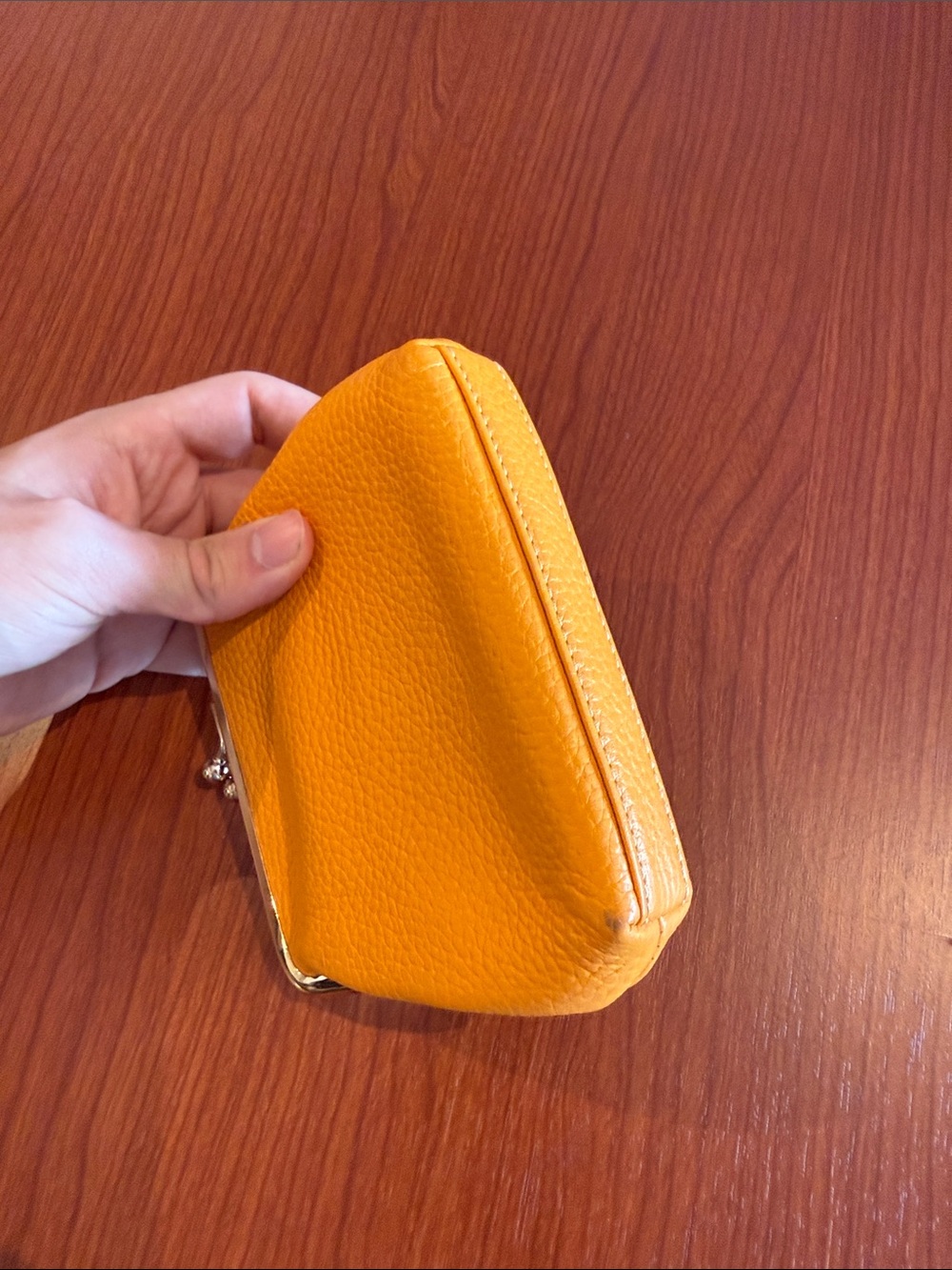 Dooney & Bourke Yellow Pebbled Leather Kiss-Lock Coin Pouch - Picture 3 of 4